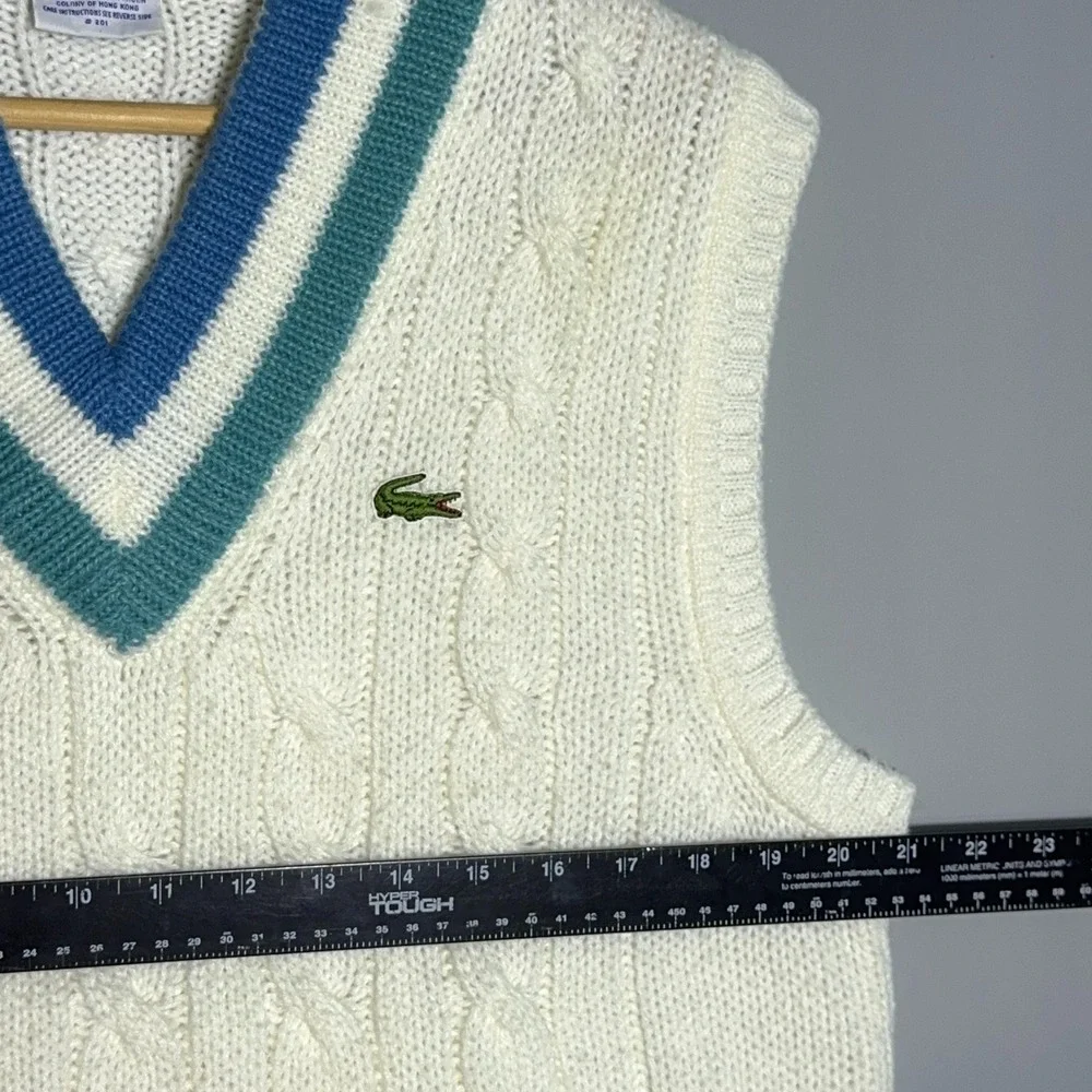 Izod Lacoste Cable Knit Vintage Sweater Vest Mens Size Medium White Preppy
